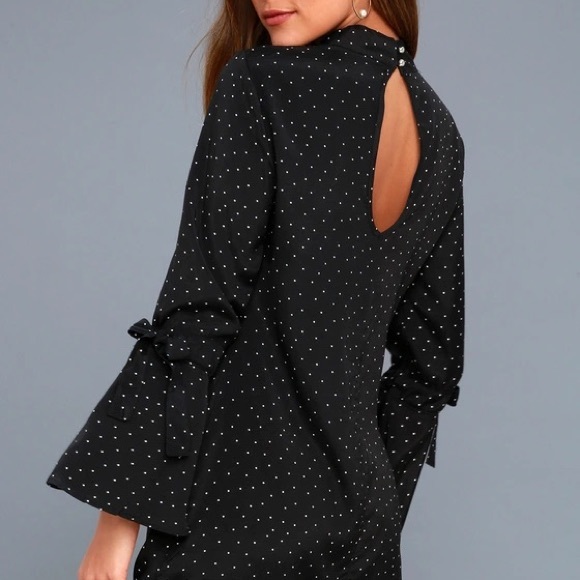 MinkPink Black and White Polka Dot Long Sleeve Shift Dress - Picture 2 of 3